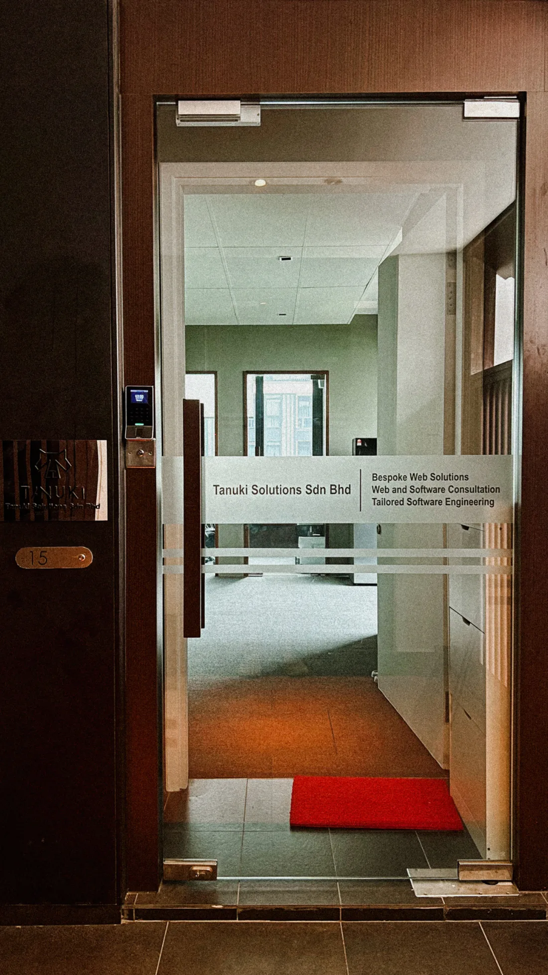 The entrance to the Tanuki Solutions Sdn. Bhd. office at Arcoris, Mont Kiara